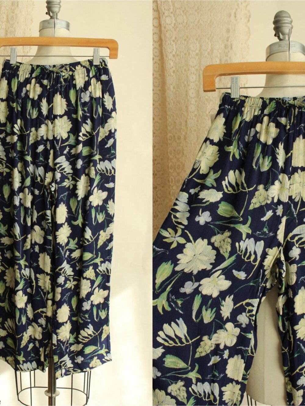 Vintage 1980s 1990s Pants, Clio Wide Legged Hawaiian Floral Print Trousers